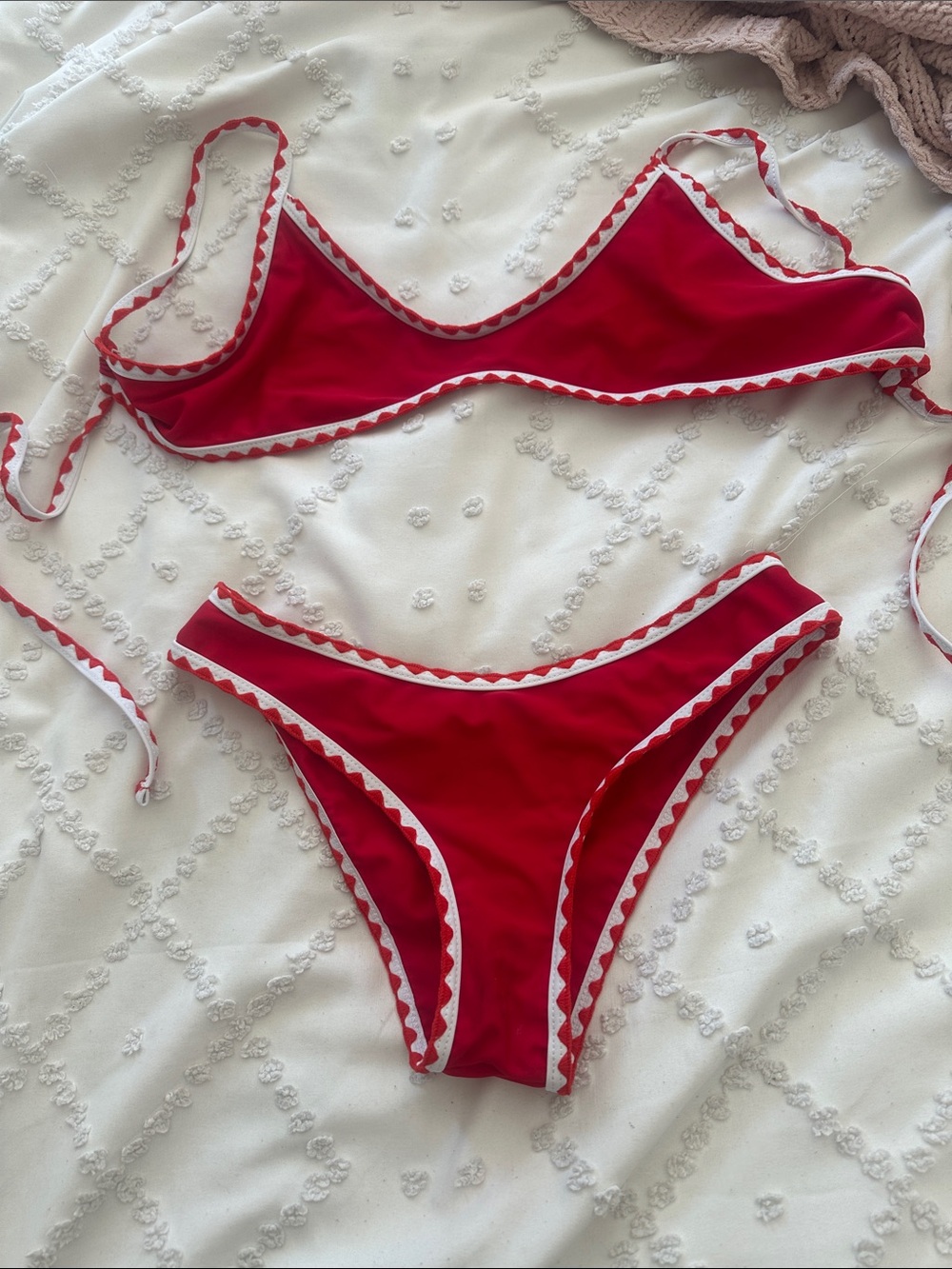 SHEIN Red Bikini Set with White Trim